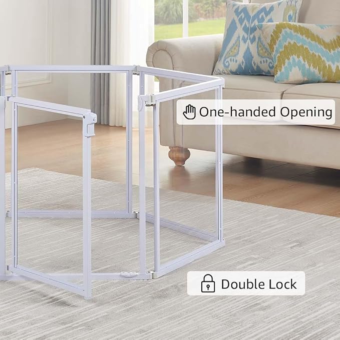 unipaws Clear Acrylic Transparent Dog Playpen, 166” Extra Wide 8 Panels Freestanding Walk Through Dog Gate, Foldable Pet Pen Whelping Cage for Puppy Cats