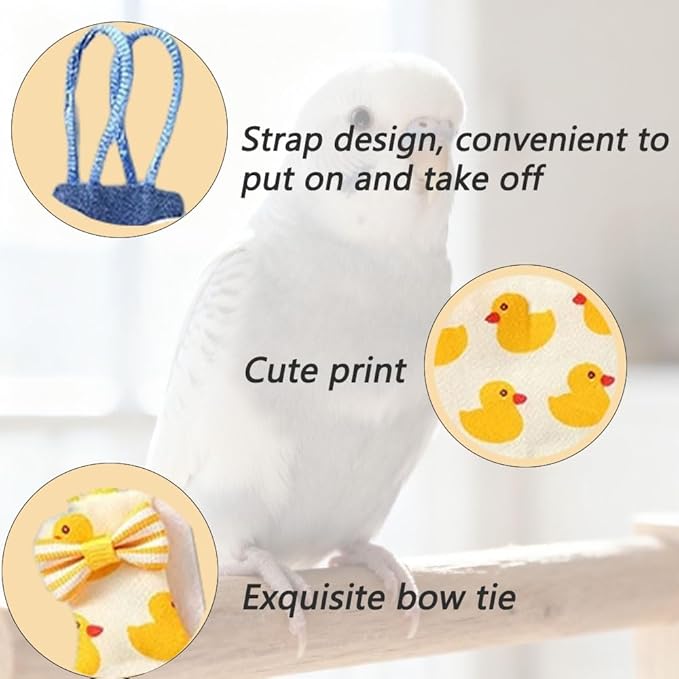 4pcs Bird Diaper Cute Printed Parrots Flight Suit with Bowknot Parrot Nappy Reusable Pigeon Pants Cockatiel Clothes for Parakeet Mini Macaw Budgie Canary - M