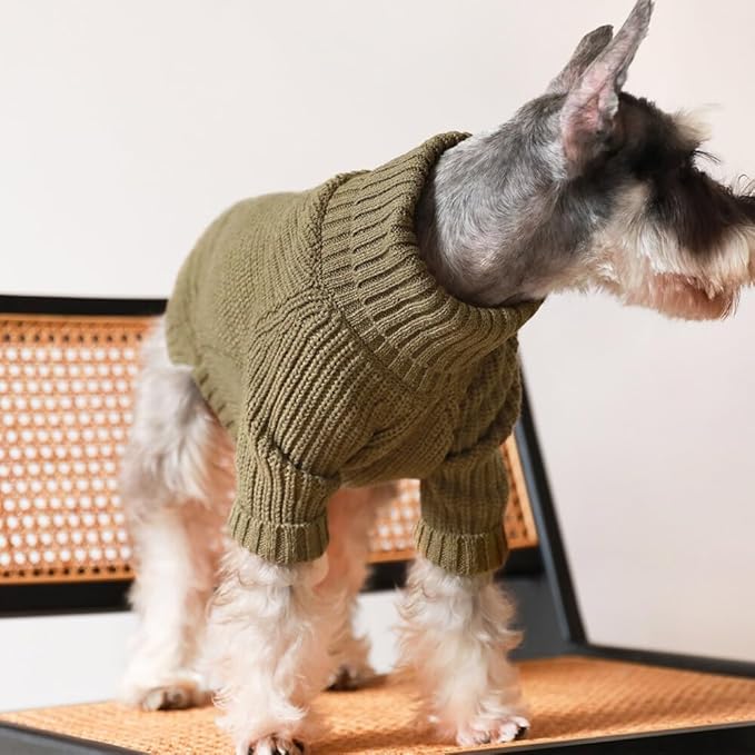 Fitwarm Thermal Knitted Dog Sweater Doggy Winter Coat Pet Clothes Doggie Turtleneck Jacket Puppy Outfits Cat Sweatsuit Sage Green X-Large