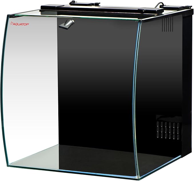 Aquatop 8.6 Gallon Bow Front Glass Aquarium Kit with Filter and LED Lighting - All in One Desktop Fish Tank, Ideal for Freshwater and Saltwater, BFK-08