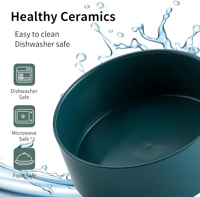 Green Raised/Elevated Ceramic Dog Bowl for Medium Large Sized Breeds,Large Dog Food Water Bowl with Stand,8 in Non Slip Heavy Weighted 1800ml/ 7.6 Cups/60 OZ