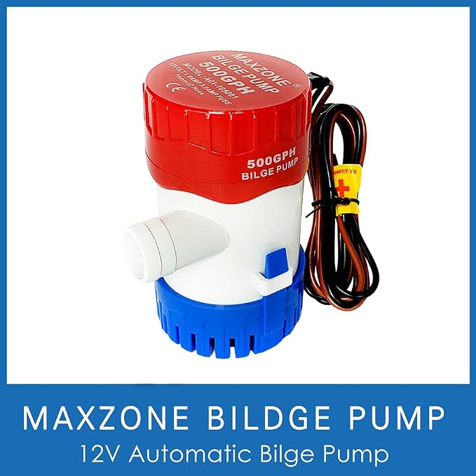 Submersible Boat Bilge Water Pump 12v Non-Automatic Marine Electric Bilge Pump for Ponds, Pools, Spas Silent, Boat Caravan RV Submersible (500 GPH)