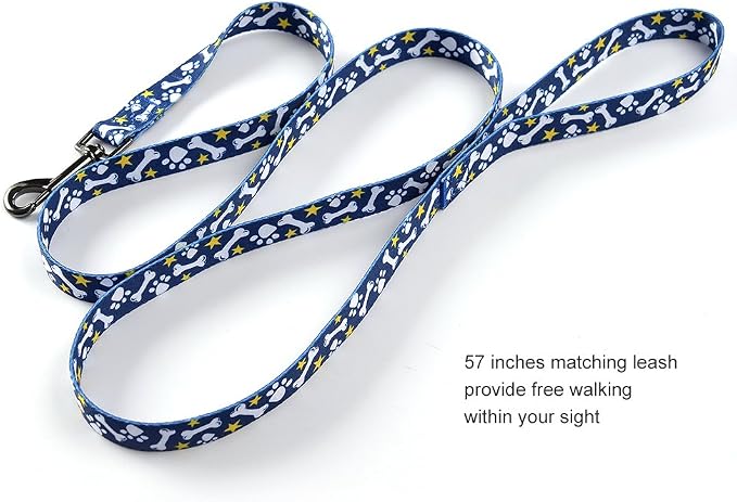 Ihoming Dog Collar and Leash Set for Daily Outdoor Walking Running Training, Bone Design for Small Boys Girls Dogs Cats Pets, S-Up to 20LBS