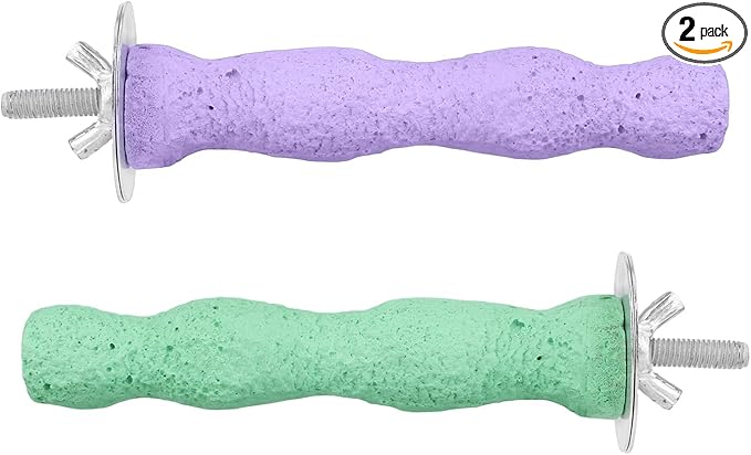 2pcs Bird Beak Grinding Stone, Resin Anti-Slip Beak Grinder Stone Bird Nail Trimming Claw Trimmer Perches Parrot Cage Stand Toys for Budgie Cockatiel Conure Parakeet Cage Accessories (Green, Purple)