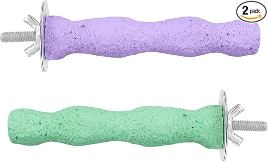 2pcs Bird Beak Grinding Stone, Resin Anti-Slip Beak Grinder Stone Bird Nail Trimming Claw Trimmer Perches Parrot Cage Stand Toys for Budgie Cockatiel Conure Parakeet Cage Accessories (Green, Purple)
