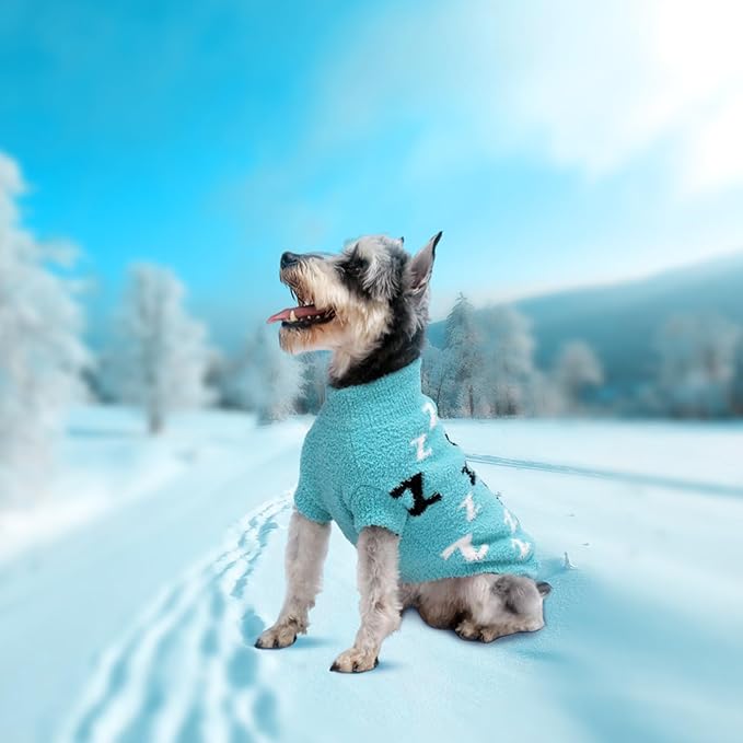 Dog Sweaters Dog Pullover Sweater Puppy Clothes Cold Weather Cable Knitwear Thick Warm Outfits for Medium Dogs (Turquoise-L)