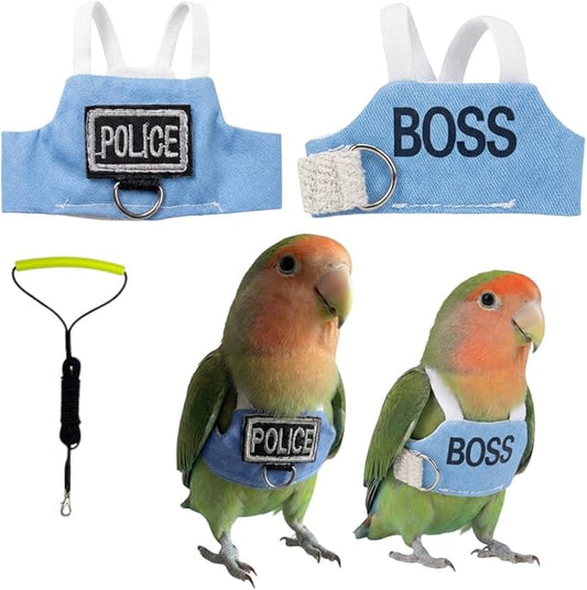 2 Pack Bird Flight Suit Vest, Adjustable Parrot Harness Clothes with Cute Design, Anti-Bite Outdoor Training Outfit for Parakeet, Cockatiel, Conure, Quaker, Budgie (S,with Leash)