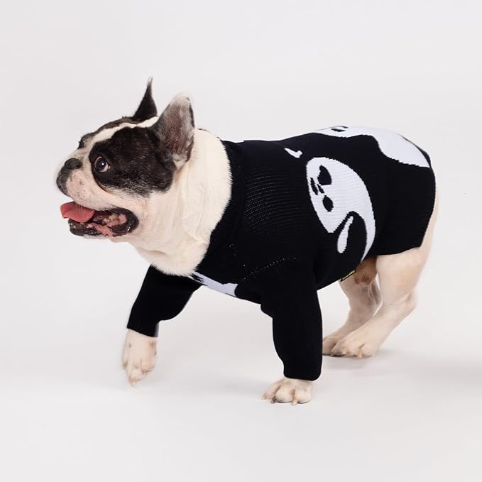 Fitwarm Halloween Ghost Dog Sweater, Funny Costumes for Dogs, Pet Apparel, Black, White, Large