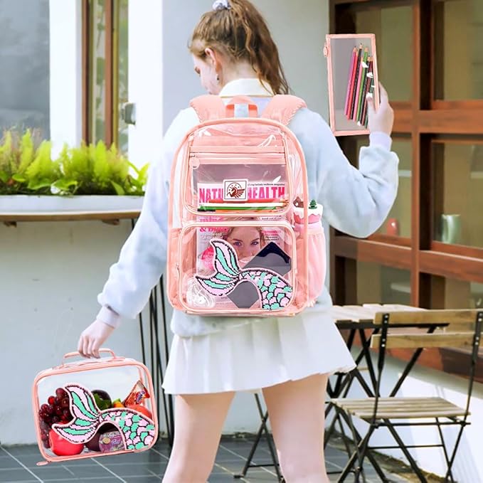 Clear Backpack for Girls and Boys, Kids Transparent Bookbag, 3PCS Cute See Through School Bag for Elementary Prechool