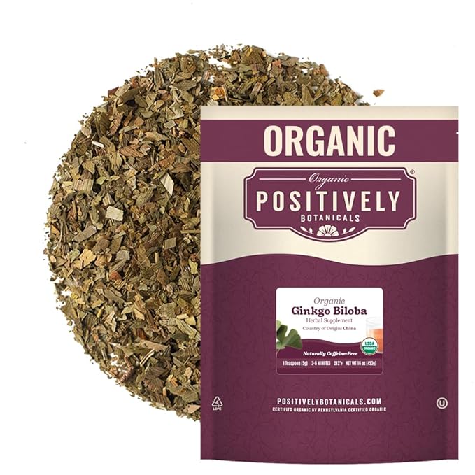 Organic Positively Botanicals Company, Ginkgo Biloba, Herbal Tea Loose Leaf Botanical, 16 Ounce
