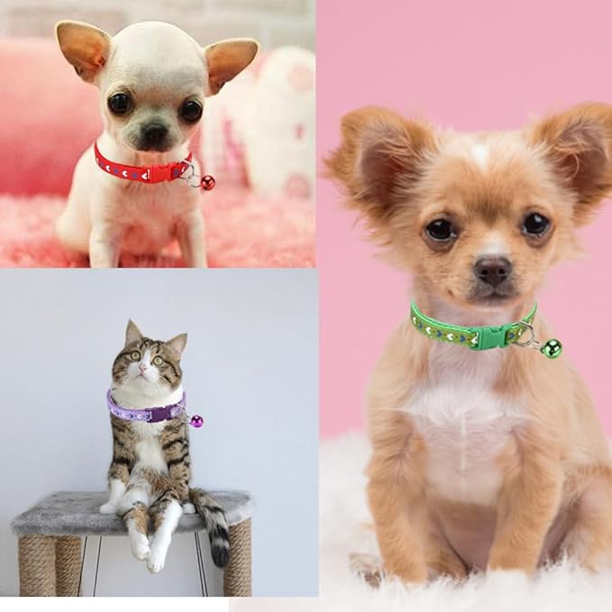 XXS Dog Collar with Bell,Soft Nylon Identification Pink Cat Collar Girl Puppy Collar with Bells Adjustable Buckle for XXS Xs Tiny Little Pet Female Dogs,Neck 7.5-12.5 Inch