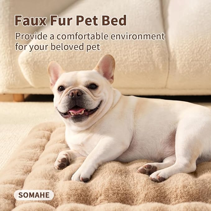 SOMAHE Cat & Dog Bed Mat, Soft Plush Faux Fur Kneading Pet Bed for 2 Cats or Small Dogs, Machine Washable Cat Sleeping Pad, Non-Slip Fluffy Pet Rug for Indoor Cats Kittens & Small Dogs,27x20 In Coffee