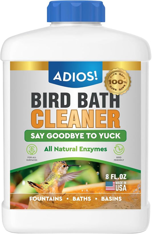 ADIOS! Bird Bath Cleaner for Outdoor Fountains and Bowls, Safely Cleans Metal, Glass and Stone (8oz)