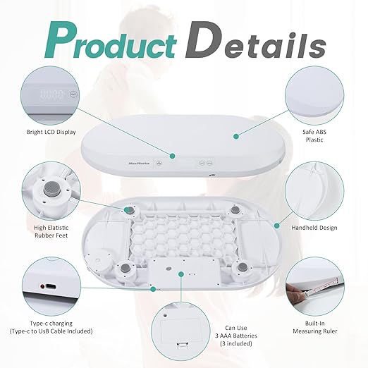 MaxWorks Multi Function Digital Scale 88 lb Capacity Pet Scale for Dogs and Cats Accurate Infant and Toddler Growth Scale Shipping Scale with Backlit Display and Tare Function (51075)