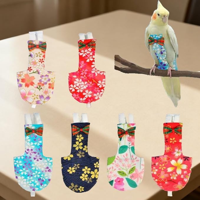 5pcs Bird Diaper Cute Printed Parrot Flight Suit Parrot Nappy Reusable Pigeon Pants Cockatiel Clothes for Parakeet Mini Macaw Budgie Canary for Indoor Outdoor - color2 XL
