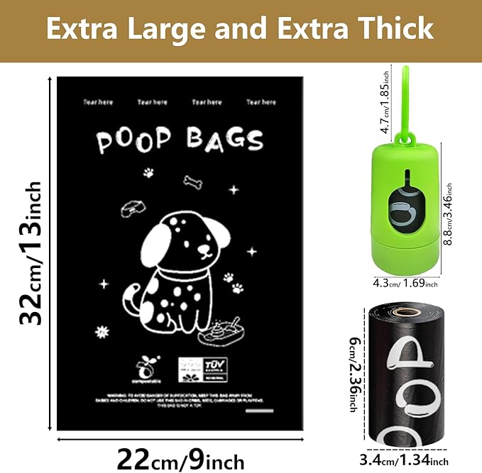 Compostable Dog Poop Bags，450 Count - 100% Leakproof & Biodegradable Dog Bags for Poop，Includes Free Dog Poop Bag Holder & Clip