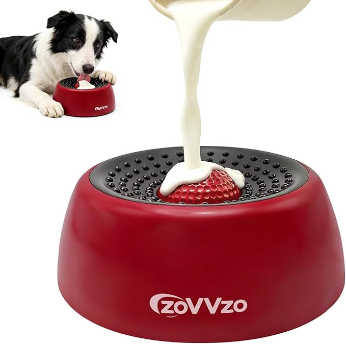 Rolling Ball Dog Lick Bowl, Slow Feeder Dog Bowls, Non-Slip Design, Interactive Dog Licking Toy & Dog Enrichment Toys, Dog Lick Ball Bowl for Wet Food, Yogurt, Bone Broth, Nutrient Solution (Red)