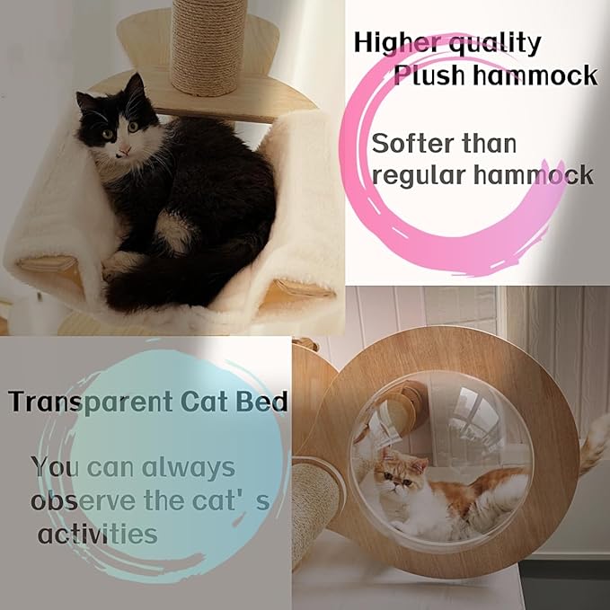 Floor to Ceiling Cat Trees for Kittens＆Large Cats with Natural Rope, Tall Cat Tree to Ceiling,Adjustable Height 82-112 Inches, DIY Wooden Tower Condo, Tall Cat Activity Tree(Deluxe Style 2)
