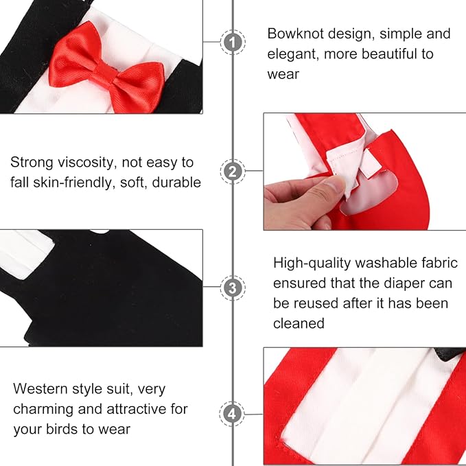 Alasum Reusable Bird Flight Suit Diaper for Parrots – Breathable Cotton Bowknot Design Prevents Messes During Travel – for Budgie, Cockatiel, Conure, Lovebird