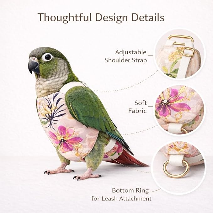 5PCS Bird Diaper Harness Set with Flight Leash and Disposable Liners, Reusable Bird Diapers for Parrots Conures Cockatiels Parakeets, Adjustable Bird Harness for Indoor Companion Birds(M)