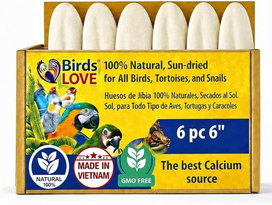 Birds LOVE 5.5-6″ Cuttlebone for Birds – 100% Natural Sun-Dried Calcium & Beak Conditioning Supplement for Parakeets, Budgies, Cockatiels, Finches & Canaries – 6 Pack with Holder – Made in Vietnam