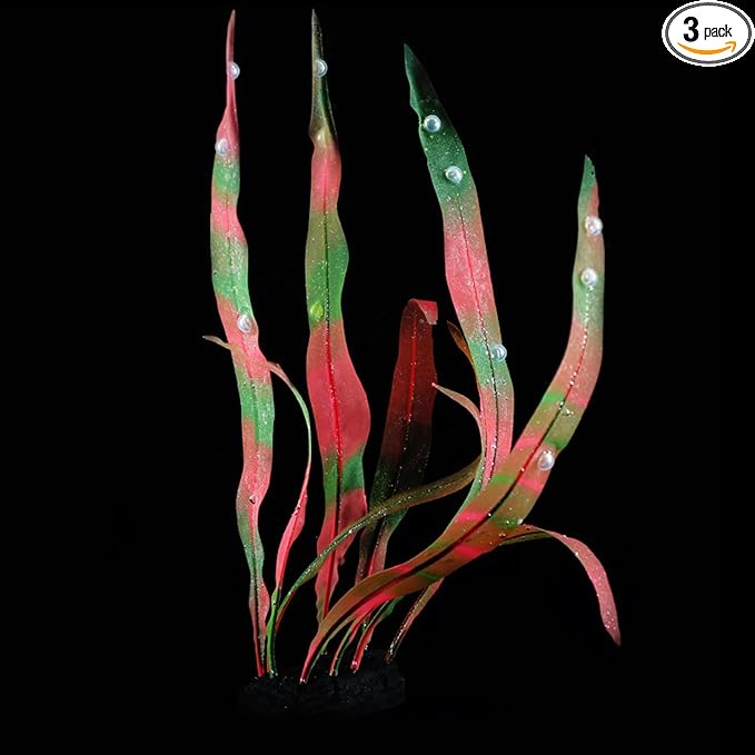 3Pcs Soft Silicone Aquarium Plants Set Glowing Kelp Fish Tank Plants Decor Artificial Red Aquarium Plant Simulation Artificial Water Grass for Fish Tank,7.08in9.84in16.9in