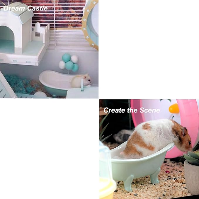 Cute Hamster Bed, Small Animal Ice Bathtub, Sand Bath Container Accessories Cage Toys, Ceramic Relax Habitat House, Sleep Pad Nest for Hamster, Food Bowl for Guinea Pigs/Squirrel/Chinchilla