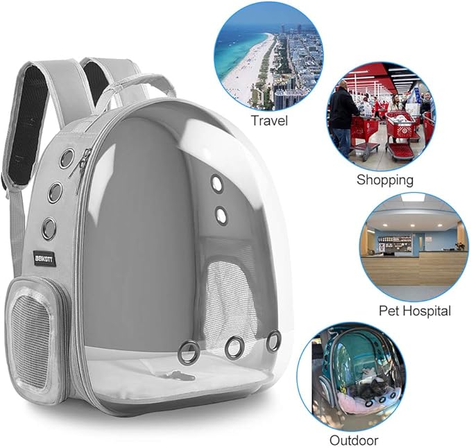 Cat Backpack Carriers, Dog Backpack, Pet Backpack for Small Cats Puppies Dogs Bunny, Airline-Approved Ventilate Transparent Bubble Backpack for Travel and Outdoor(Grey)