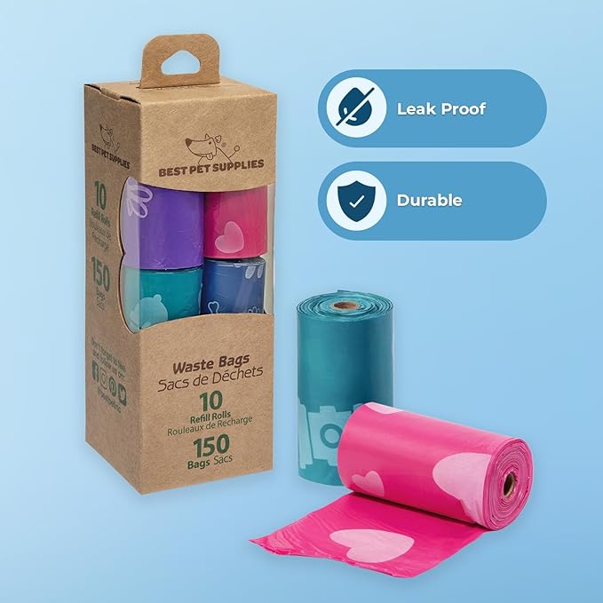 Best Pet Supplies Dog Poop Bags for Waste Refuse Cleanup, Doggy Roll Replacements for Outdoor Puppy Walking and Travel, Leak Proof and Tear Resistant, Thick Plastic - Assorted 2, 150 Bags