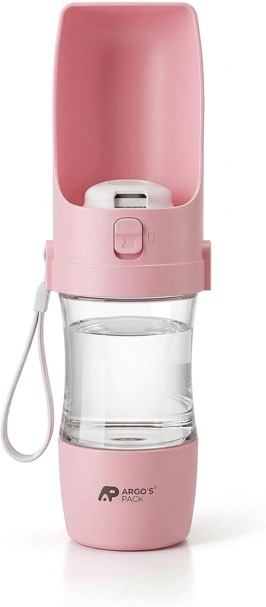 Argo's Pack 2-in-1 Dog Water Bottle & Food Container: Foldable Bowl, Leak-Proof & Portable. Durable Travel Gear for Dogs & Cats. Essential for Walking & Hiking. Perfect for Active Pet Owners. (Pink)