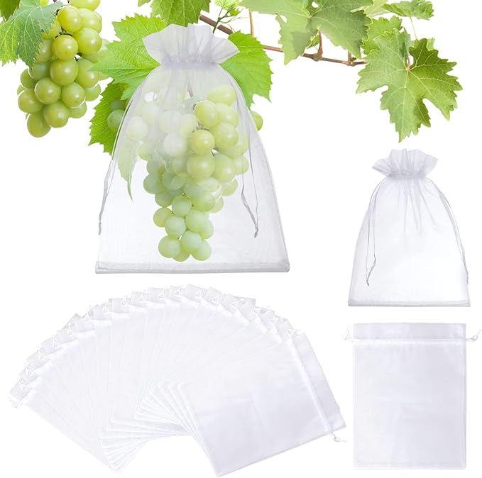 50 Pcs White Fruit Netting Bags - 6x9" Mesh Bags with Drawstring for Grapes, Mango, Veggies