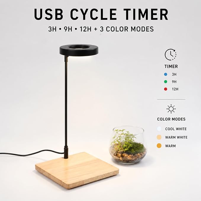 Aquarium Light Full Spectrum LED10W Light with Timer Auto On/Off | Betta Fish Tank Light,Nano Terrarium Fish Tank Lamp,3 Light Colors + Dimmable Brightness