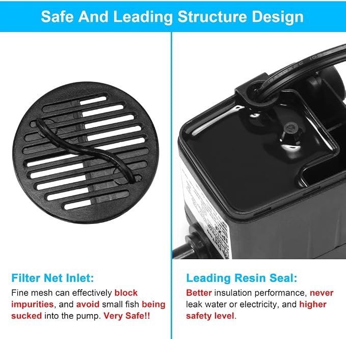 DaToo 160GPH 10W Submersible Water Pump Fountain Pump Ultra Quiet For Aquariums Fish Tank Pond Fountain Statuary Water Feature Hydroponics