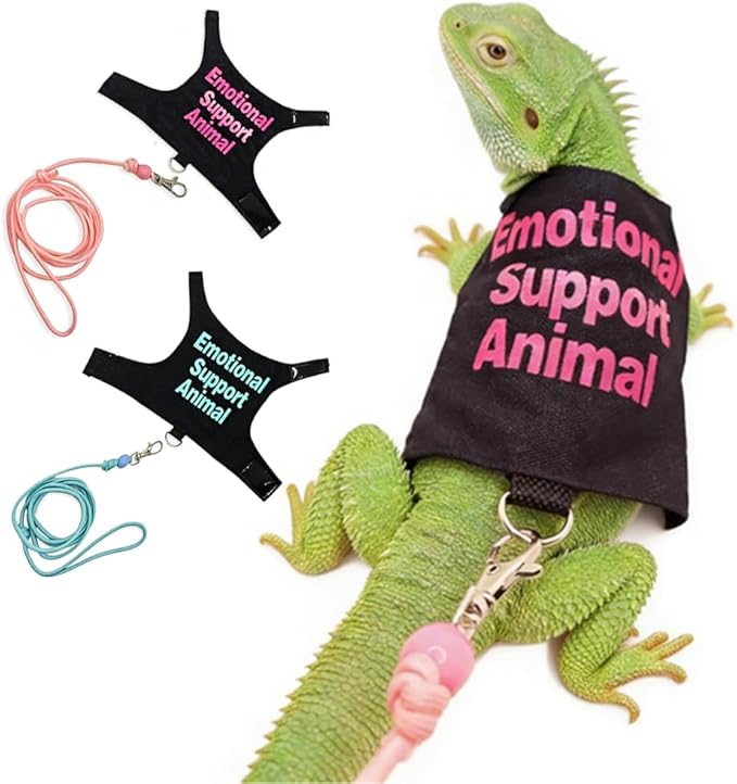 2 Pack Bearded Dragon Clothes Harness Set – Handmade Reptile Harness & Costume, Perfect for Outdoor Walking, Training, Guinea Pig & Lizard Apparel, Christmas Outfit & Photo Prop(Blue,Pink)