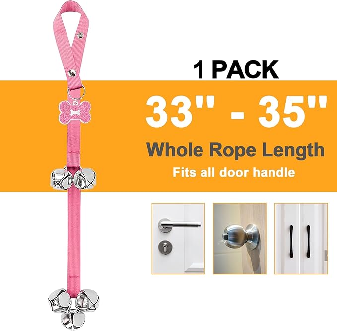 Dog Bells, Puppy Potty Training Bell Dog Doorbell Potty Train Dog Bell for Potty Training Door Bells for Dogs to Ring to Go Outside Jingle Bells (Pink1, 1 PCS)
