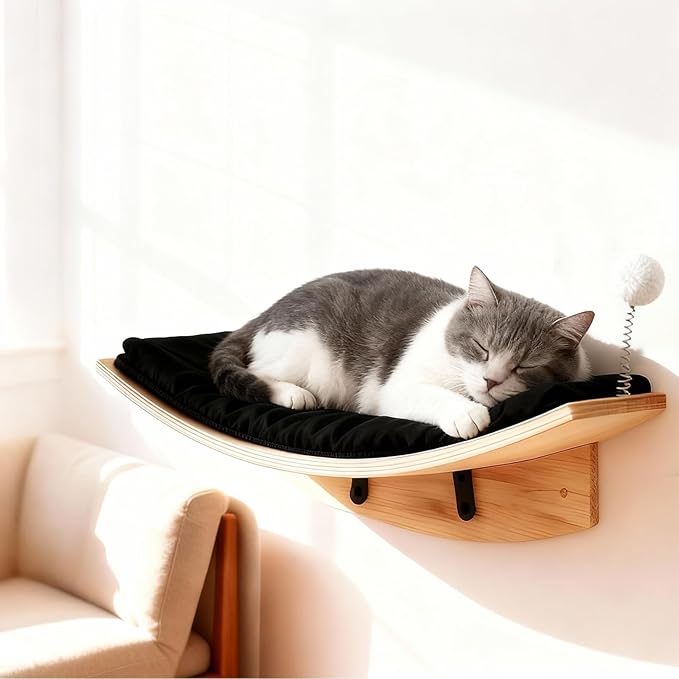 5 in 1 Cat Furniture Set with Soft Curved Pad，Modern Space-Saving Wall Mounted Shelves for Play & Rest