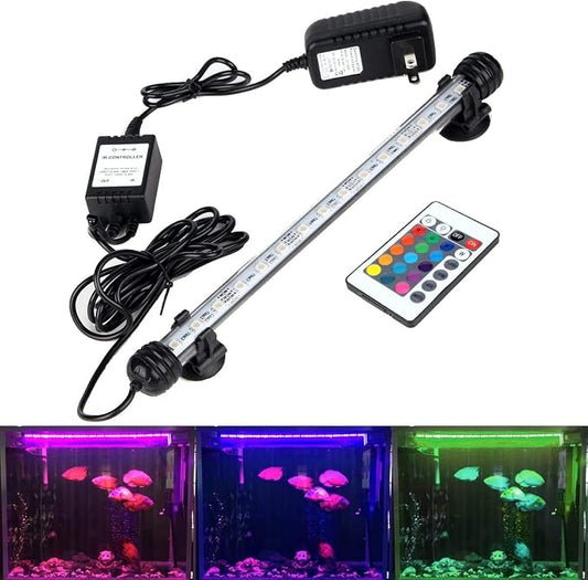 GreenSun LED Aquarium Light, Fish Tank Light with Remote Control, IP68 Submersible Waterproof Strip Bar Light,RGB Color Changing, 3.8 Watts 11inch/28cm
