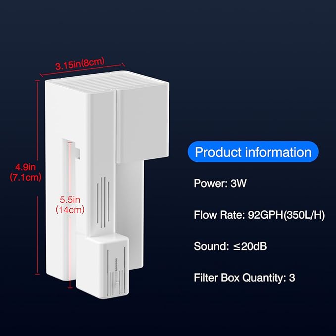 Hang On Back Aquarium Filter for 15 Gallons Fish Tanks, 3-Stage Multi-Stage Filtration with Surface Skimmer, Ultra Quiet HOB Power Waterfall Filter for Freshwater