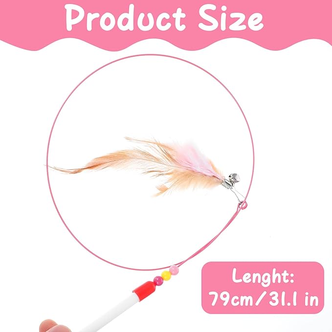 4 Pcs Cat Feather Toys, Cat Feather Wand Toy with Bell Beads Interactive Cats Toys Wand Teaser Wire Wands for Cats Chase Exercise Play