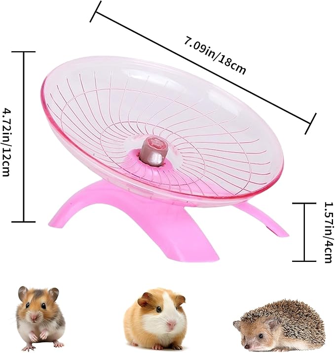 Silent Running Wheel for Small Animals, 7 Inch Flying Saucer Design, Exercise Wheel for Hamsters, Guinea Pigs, Hedgehogs (Pink)
