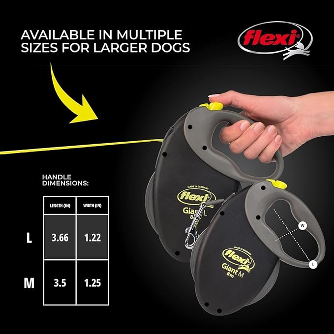 FLEXI Giant Tape Retractable Dog Leashes for Large Dogs Upto 110 lbs. – 26 ft., Black | Tangle Free Pet Walking Leash with One-Handed Brake, Pause, Lock | German Quality Product