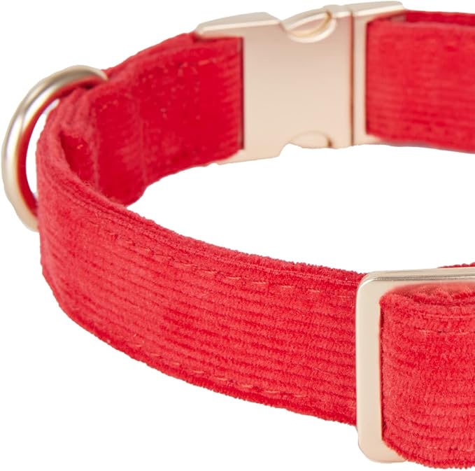 Soft Cotton Dog Collar with Metal Buckle Adjustable Heavy Duty Comfy Corduroy Collars for Small Medium Large Dogs,Red,Medium