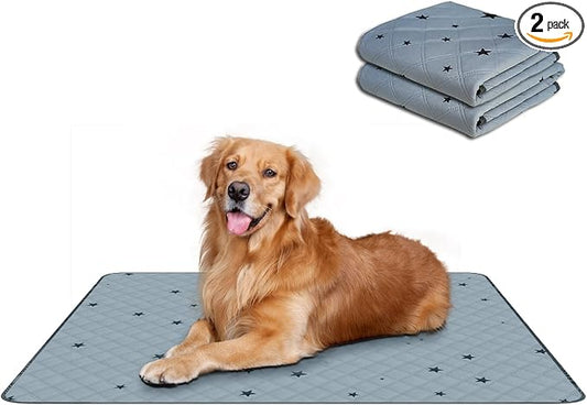 RIOUSSI Washable Pee Pads for Dogs, Reusable, Absorbent, Leakproof, Non Slip Pet Puppy Pads for Potty Training. Gray Stars, 24x36 Inch(2pack)