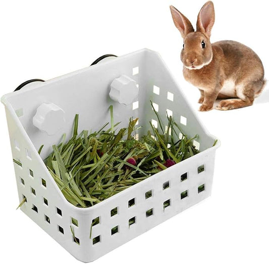 PINVNBY Hay Feeder for Rabbits, Less Wasted Hay Rack Manger, Hanging Guinea Pig Rabbit Hay Holder for Bunny, Chinchilla, Guinea Pig, Plastic Food Bowl Use for Grass & Food (Small Size)