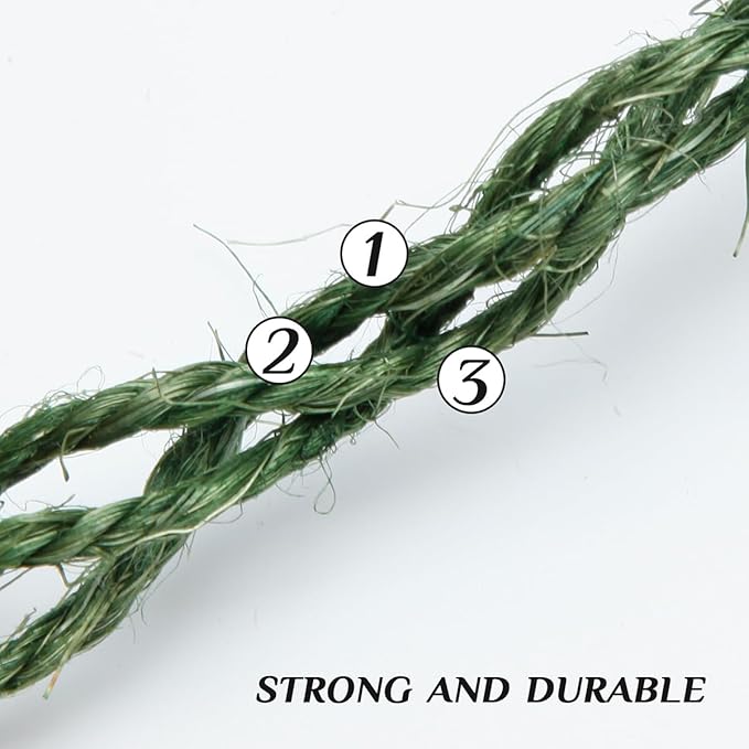 Green Sisal Rope 1/4 Inch by 164-Feet for Cat Scratching Post Tree Tower Replacement Repair and Replace, DIY Hemp Twine Rope for Kittens Shelves Furniture Window Bed Perch House Climbing, 6mm by 50m