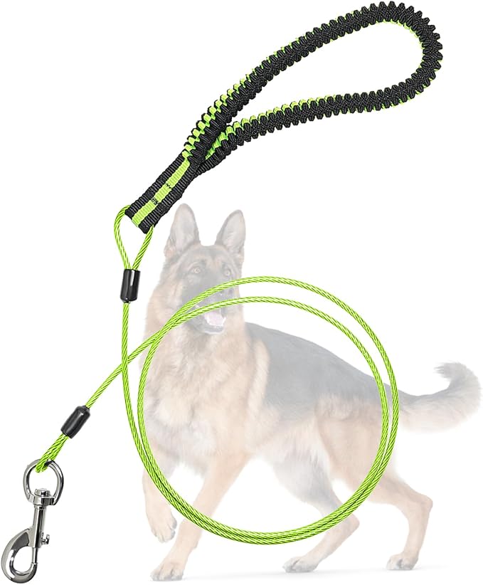 Heavy Duty Dog Leash, Chew Proof Metal Leash for Large Dogs (Up to 250lbs), WireRope Dog Leashes with Soft Silicone Grip (Green, 5 FT)