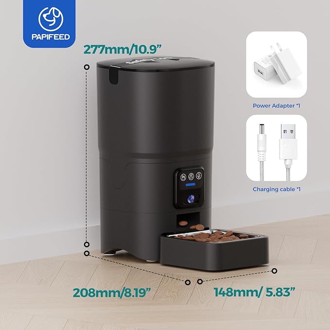 PAPIFEED Automatic Cat Feeder with Camera, 1080P HD & Night Vision, 6L Cat Food Dispenser with App, 5G WiFi Timed Cat Feeder for Dry Food, 2-Way Audio, Smart Pet Feeder for Dog, 1-10 Meals/Day