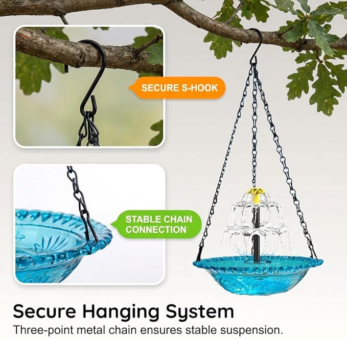 Solar Cascade Hanging Bird Bath Fountain, New Hanging Bird Bath with Flowing Water, Bird Bath Fountain Decorative Garden Yard Patio for Outdoor (Pink)