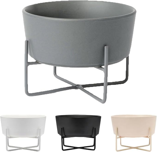 Waggo Simple Solid Dog Bowl and Dog Bowl Stand - Single Iron Stand with Single Ceramic Feeder or Water Bowl (Dolphin, Large)