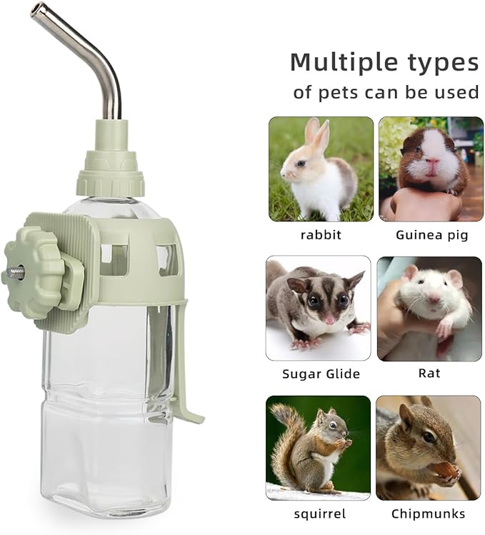 Guinea Pig Water Bottle, Small Animal Plastic Buckle no drip Glass Water Dispenser, Suitable for Hamsters, pet Rabbits, Rats, Mouse, Totoro, Hedgehogs (Green)